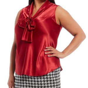 White House Black Market Women 100% Silk Tie Front Christmas Top Red Size Medium